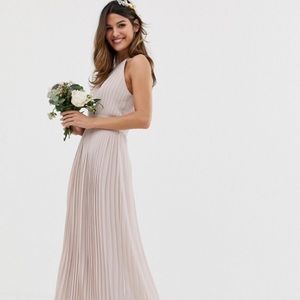 TFNC high neck pleated maxi dress in taupe